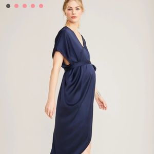 Freshly dry cleaned Hatch Collection Riviera dress in petite, navy.